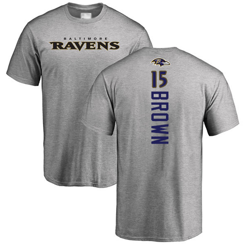 Men Baltimore Ravens Ash Marquise Brown Backer NFL Football #15 T Shirt->nfl t-shirts->Sports Accessory